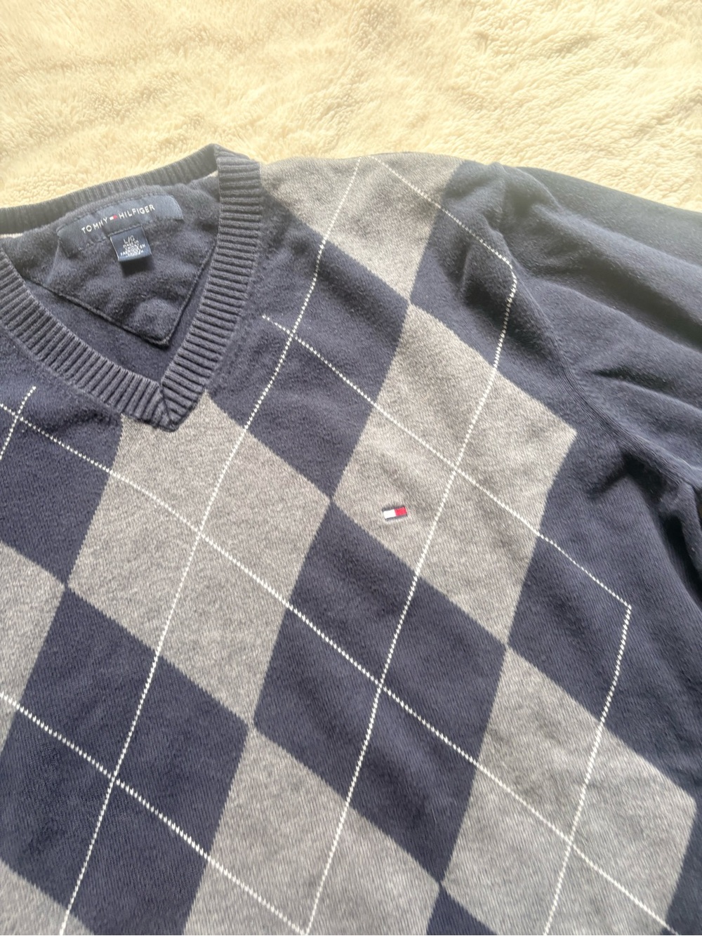 Tommy Hilfiger Argyle V‑Neck Sweater – Size L | Preppy Heritage Style Americana - Picture 3 of 9